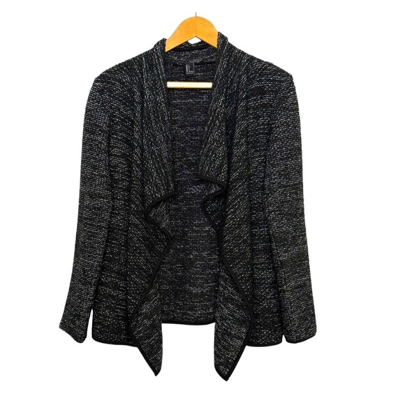 Forever 21 Cardigan Sweater Womens Small Knit Waterfall Open Front Black‎ White - Picture 1 of 8